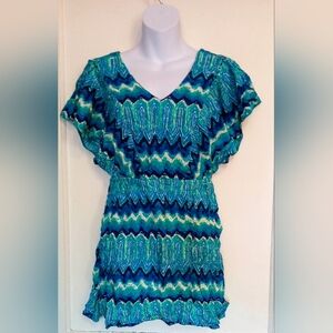 🛍️ BUNDLE ONLY🛍️Derek Heart Blue and Green Chevron V-Neck Dress